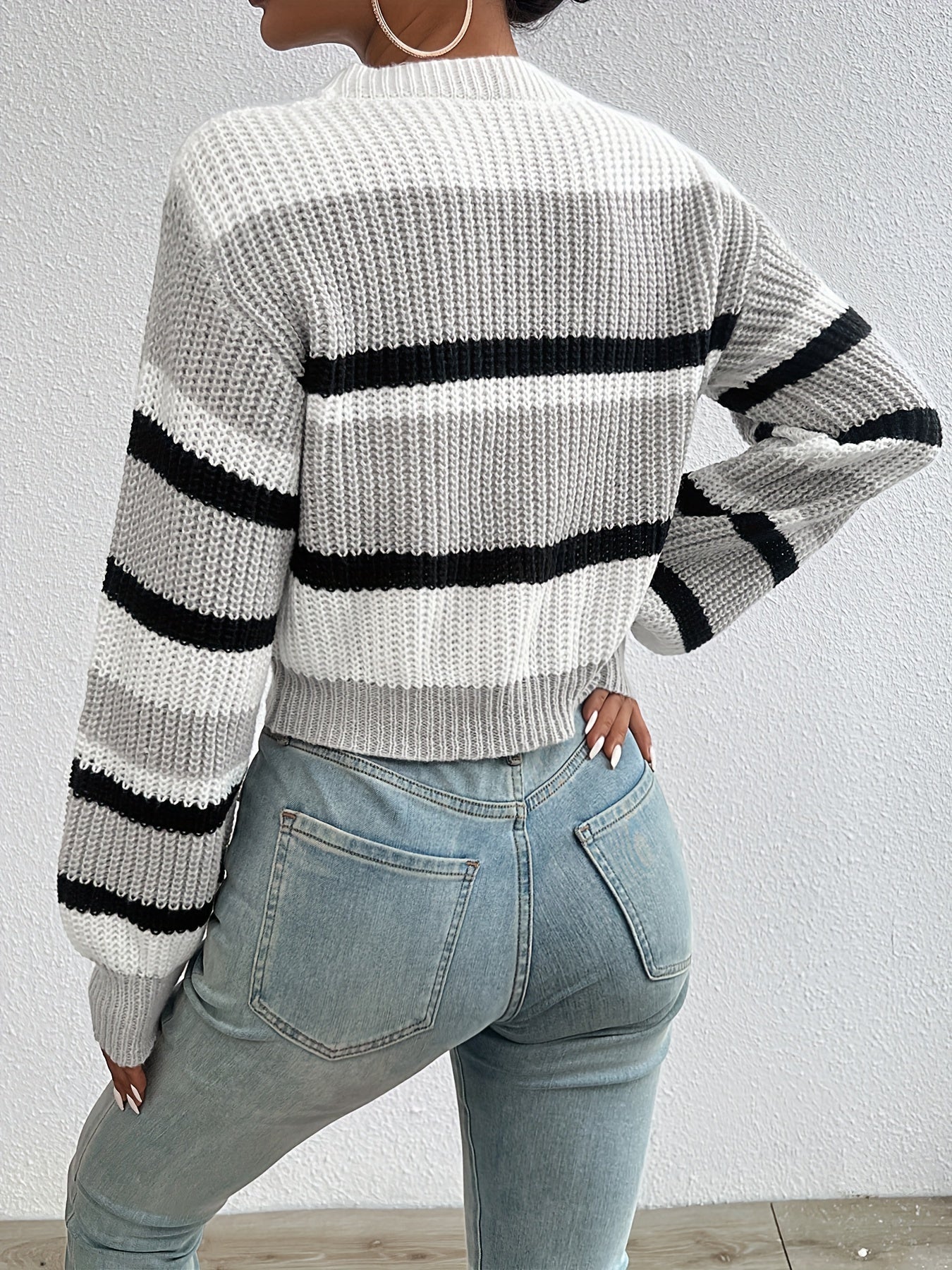 Soft Pastel Pink Relaxed Fit Women's Casual Striped Sweater