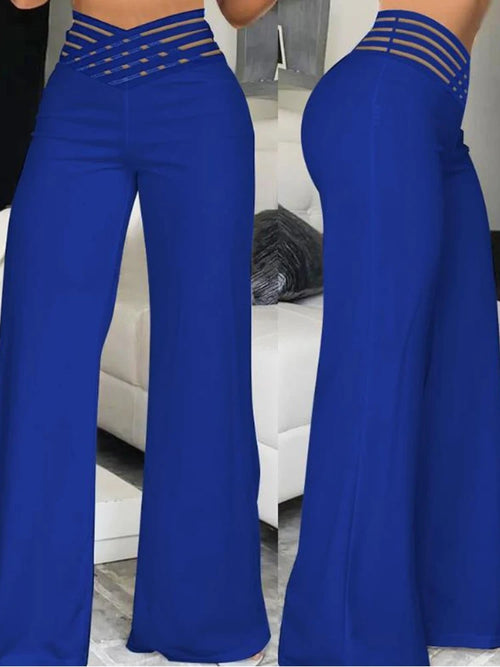 Casual Crisscross Sheer Mesh Women Wide Leg Flared Pants