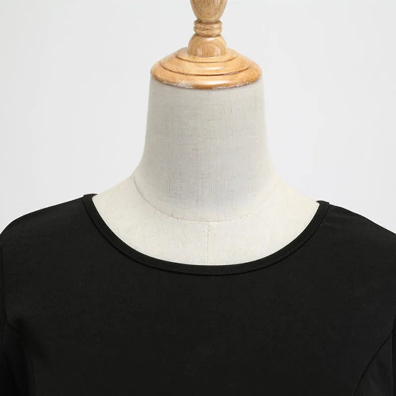 Winter Christmas Dresses Women 50S 60S Vintage Robe Swing Pinup Elegant Party Dress Long Sleeve Casual Print Black