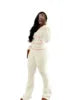 Waffle Set 2025 Fall Waffle Patchwork Knit Long Sleeve Hoodie and Hight Waist Flare Pants Set Loungewear Tracksuits Women Sets