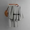 Autumn Winter Fashion Women's Casual Two-Piece Set Solid Pattern Knit Belted Top High Waist Wide Leg Pants Loose Fit Woven Knee