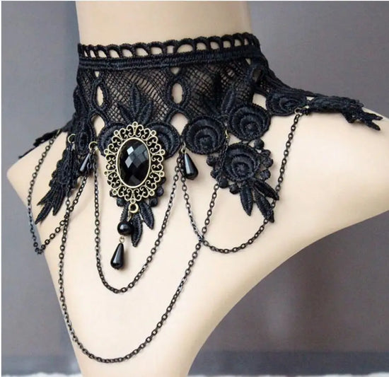 Lace rhinestone  gargantilha choker