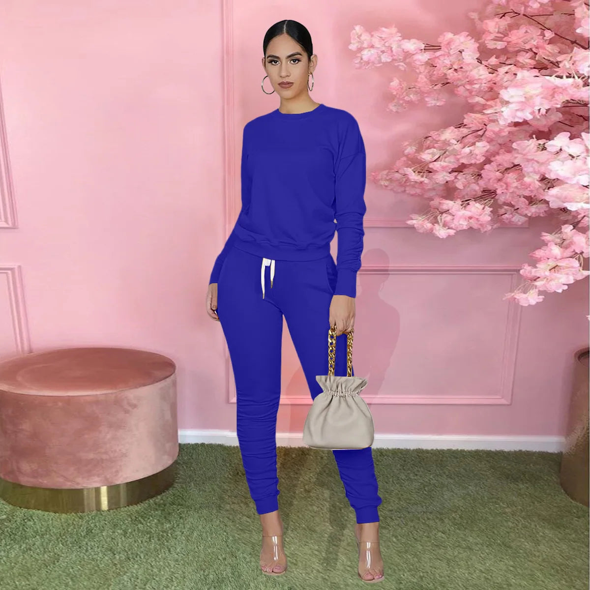 2020 Autumn Women's Sports Tight Sweater Outfit 2 Piece Set  Stacked Pants Two Piece Set