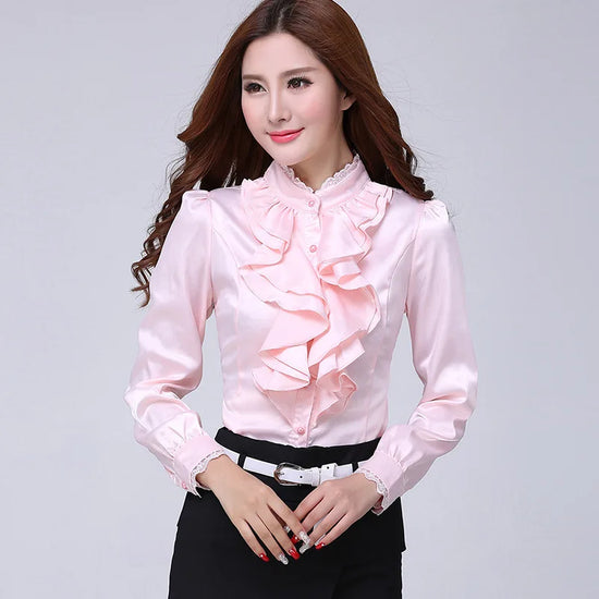 Elegant Ruffled Collar Office Blouse