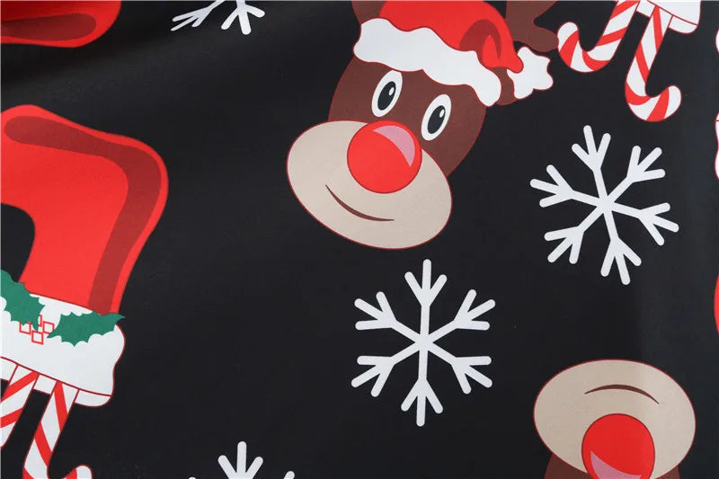 Winter Christmas Dresses Women 50S 60S Vintage Robe Swing Pinup Elegant Party Dress Long Sleeve Casual Print Black
