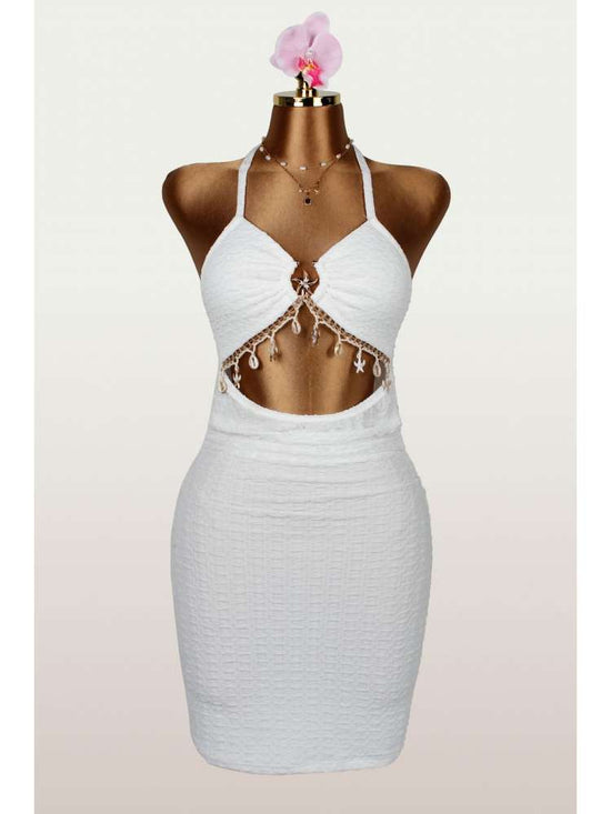 Aphrodite - shell decor backless Mini dress