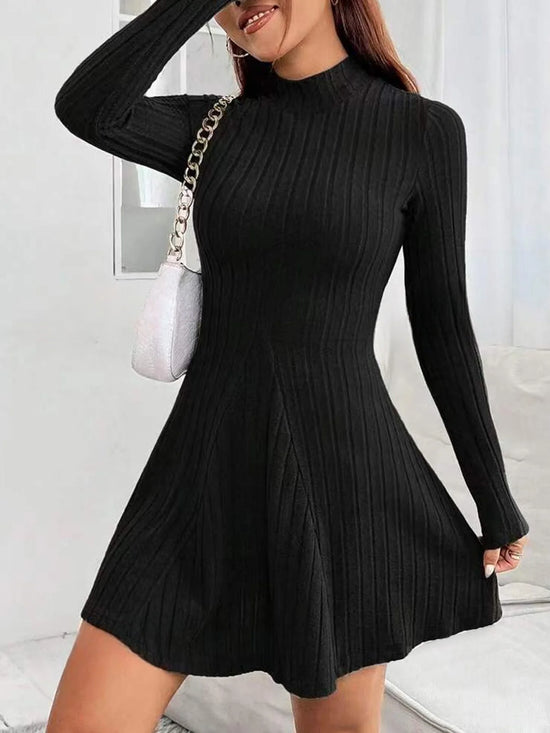 Chandra - slim fit half high collar waist cinched A-line skirt