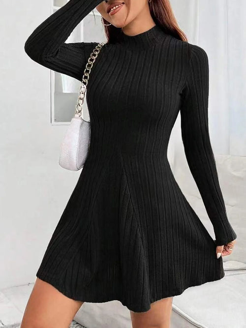 Women's slim fit half high collar waist cinched A-line skirt long