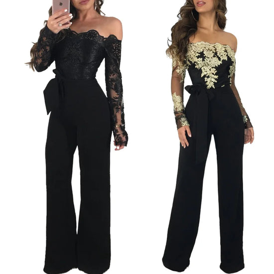 Elegant Lace Stitching Jumpsuit 2025 Summer Wide Leg Pants Romper Women Casual Office Playsuit Holiday Communting Overalls Mujer