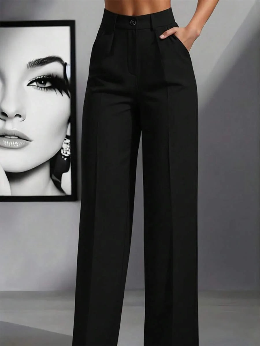 2025 model women's high-waisted, draping, straight-cut, minimalist suit pants