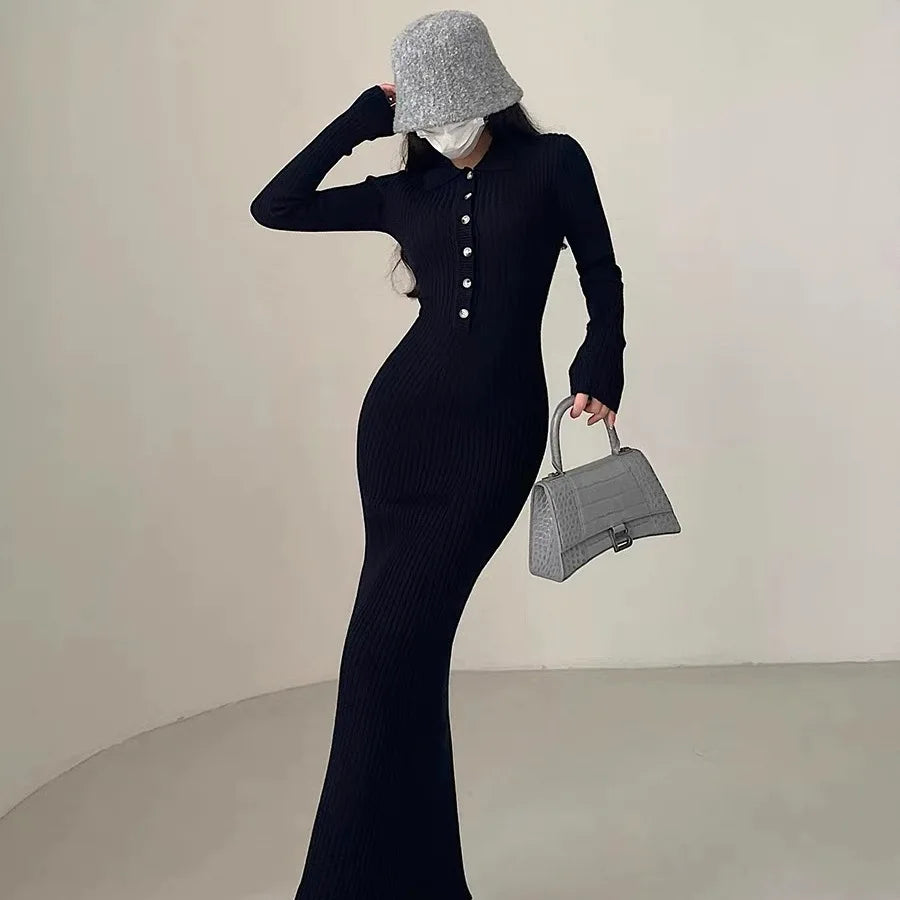 Maxi Crochet Dresses For Women Bodycon Autumn Robe Winter Harajuku High Quality Trend Casual Evening Long Woman Knitted Dress
