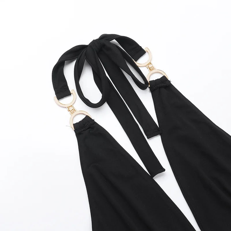 Solid color slim-fit women's deep V jumpsuit