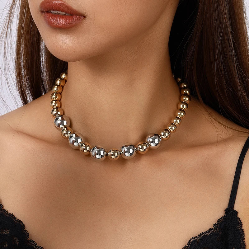 Aihua Exaggerated CCB Material Big Ball Necklace For Women Punk Gold Color Hip Hop Beaded Choker Necklace Party Jewelry Gifts