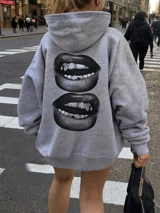 Women lip graphic print hoodie & sweatshirt