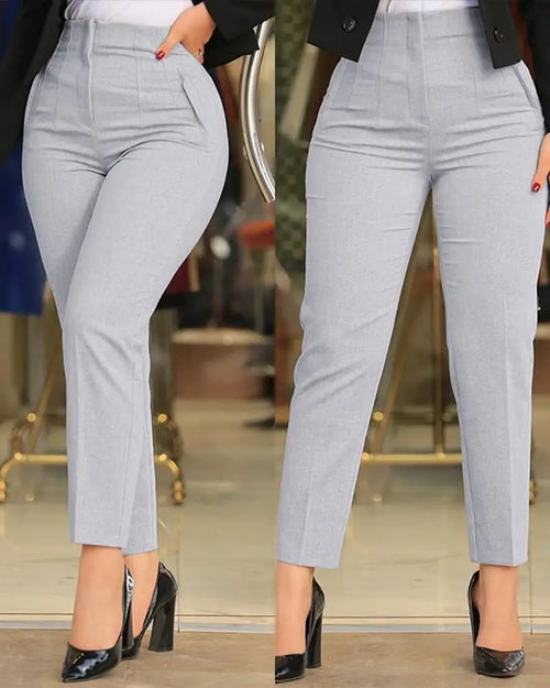 Elegant High Waist Cropped Work Pants For Women Black All-Match Daily