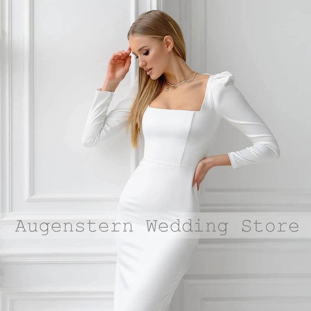 Simple Gown White Charmeuse Pleat Engagement Column Square Neck Bespoke Occasion Gown Boho Wedding Dresses Gowns 2024