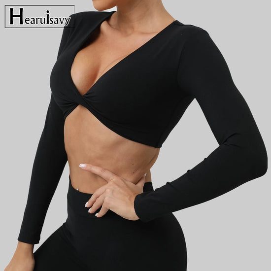 Khalia - Sexy Creased Long Sleeve Crop Top