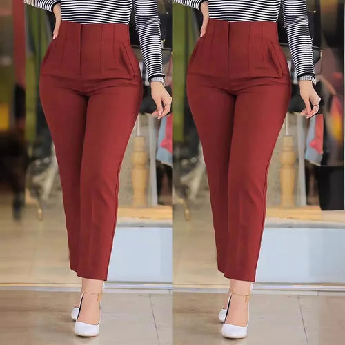 Elegant High Waist Cropped Work Pants For Women Black All-Match Daily