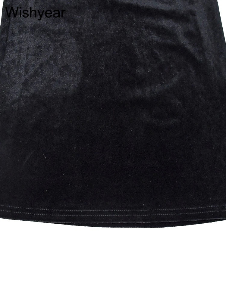 Wishyear Velvet Sexy Halter Deep V Backless Wide Legs Jumpsuit
