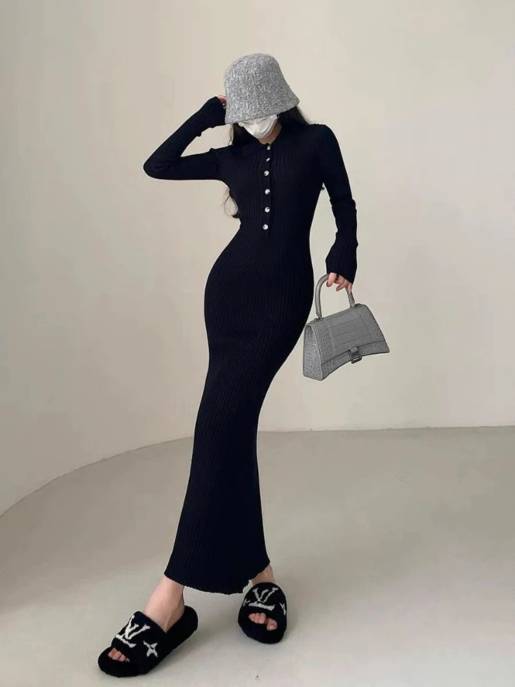Maxi Crochet Dresses For Women Bodycon Autumn Robe Winter Harajuku High Quality Trend Casual Evening Long Woman Knitted Dress