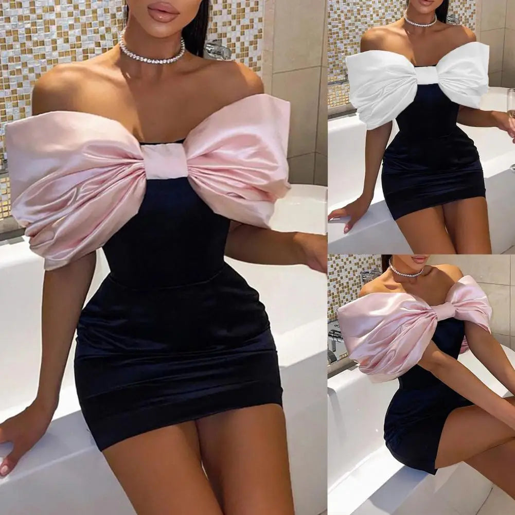 Extra Large Bow Tie Women Chic Mini Dress