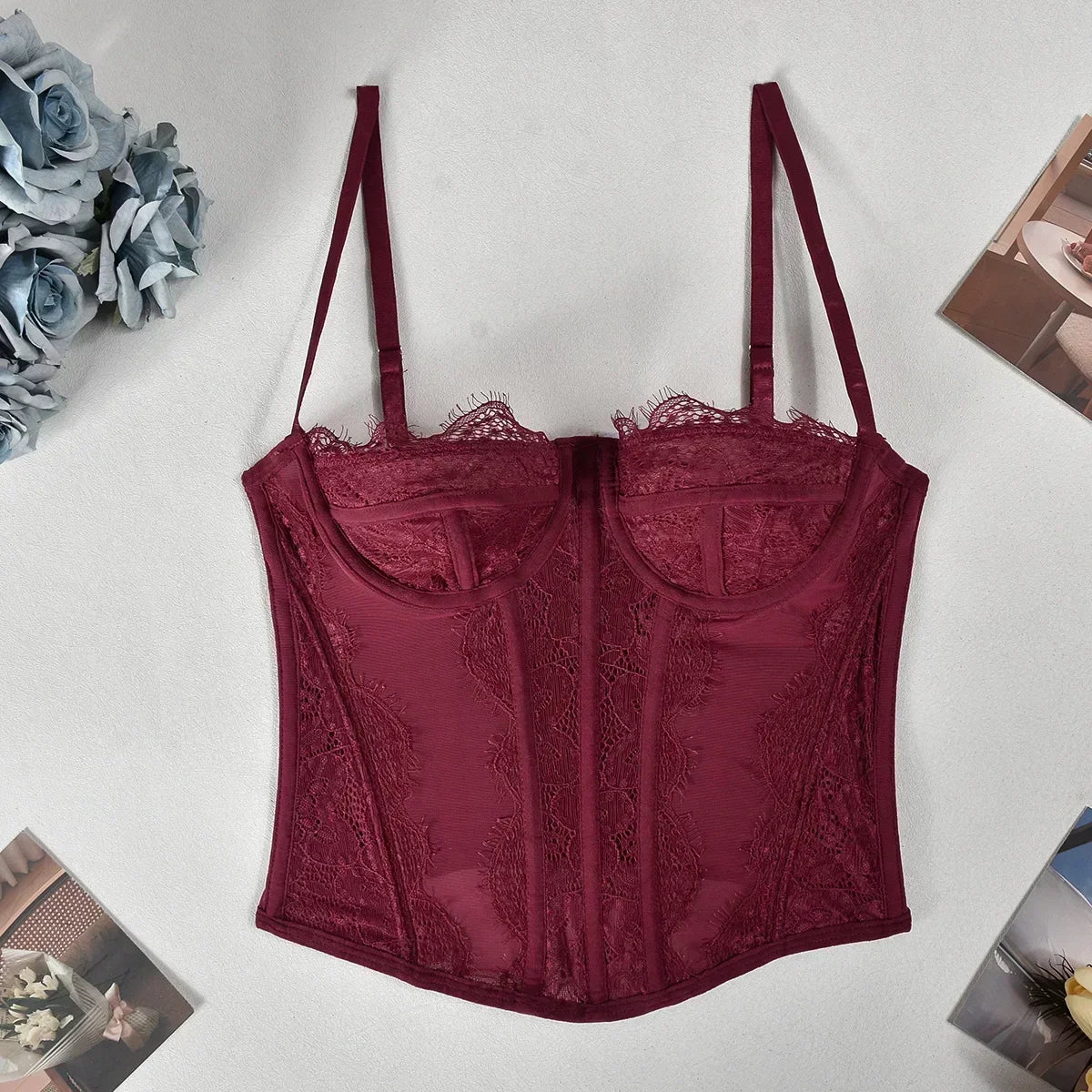 Sexy Lace Mesh Spaghetti Strap Corset