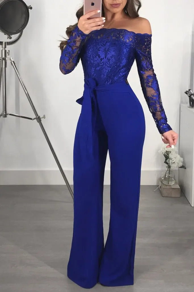 Elegant Lace Stitching Jumpsuit 2025 Summer Wide Leg Pants Romper Women Casual Office Playsuit Holiday Communting Overalls Mujer