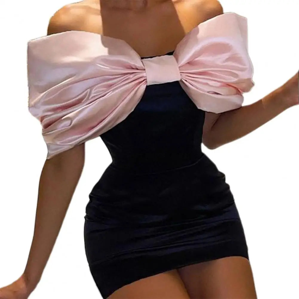 Extra Large Bow Tie Women Mini Chic Dress