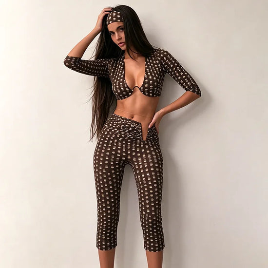 Nina - Polka Dot Print 2 Piece Capris Pants and crop top Set