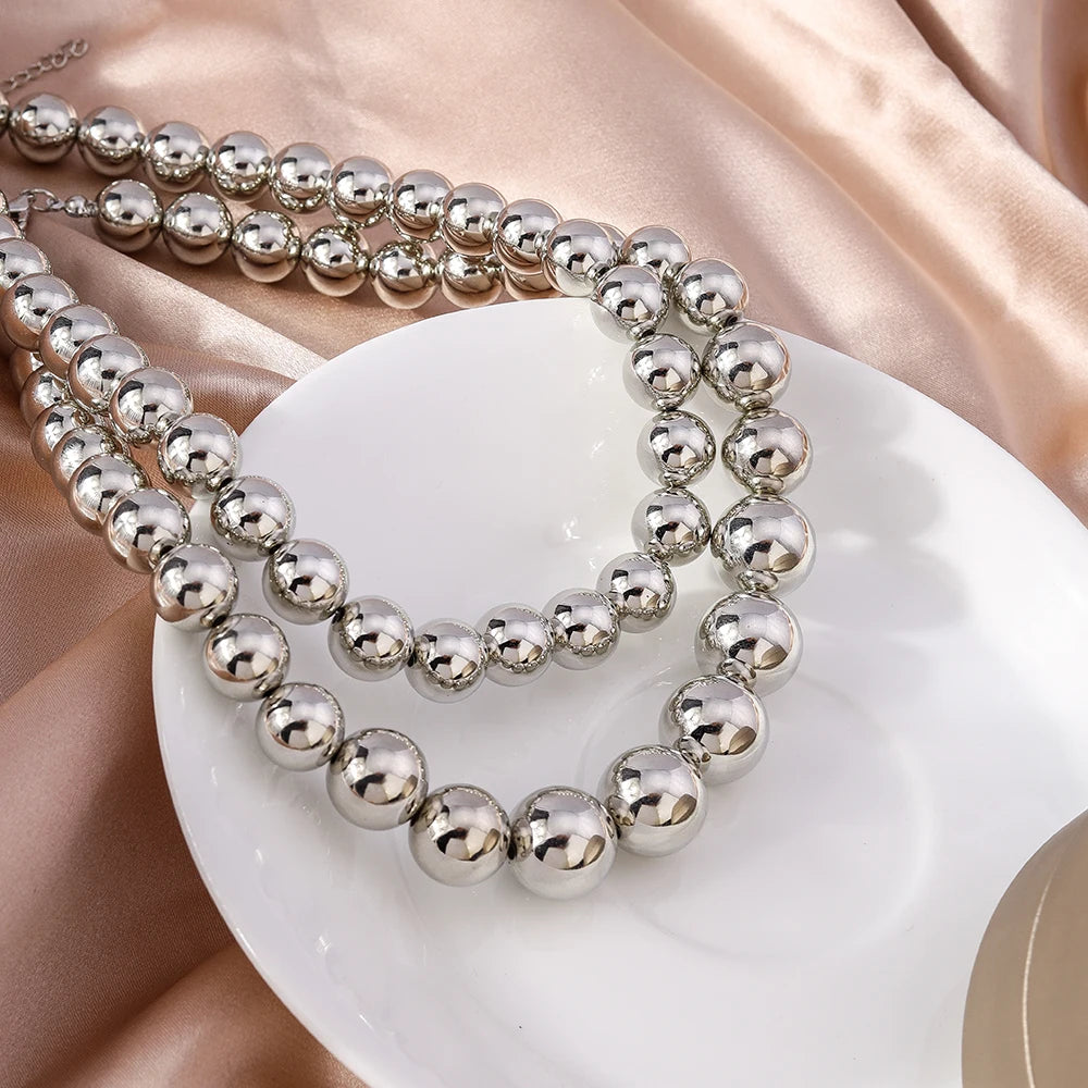 Aihua Exaggerated CCB Material Big Ball Necklace For Women Punk Gold Color Hip Hop Beaded Choker Necklace Party Jewelry Gifts