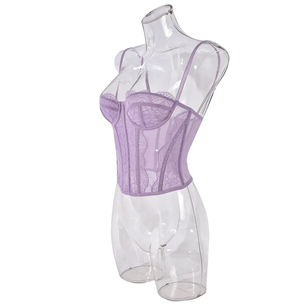 Sexy Lace Mesh Spaghetti Strap Corset
