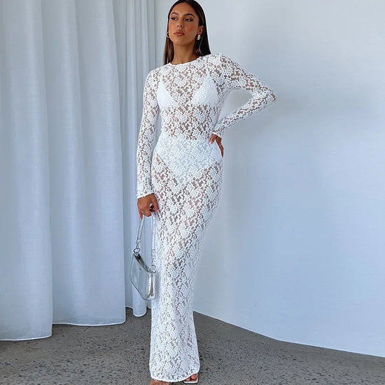 Flora - Lace Sheer Maxi Dress,
