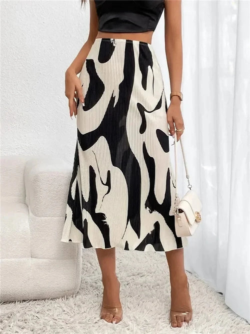 Dressy Casual Graphic Print Pleated Long Skirts Women Autumn Fashion