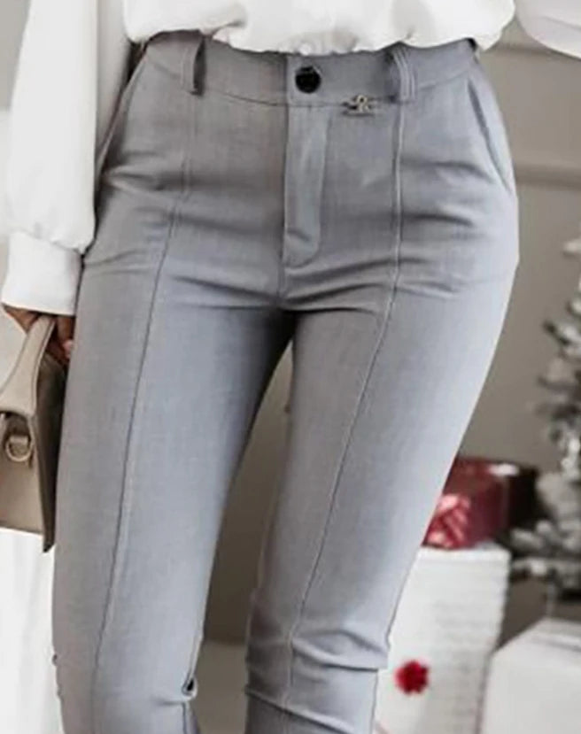 2024 New Fashion Women's Pants Elegant High Waist Piping Buttoned Cuffed Pants Female Trouser Casual Bottom Female Clothing