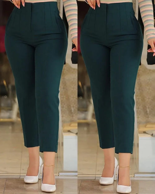 Elegant High Waist Cropped Work Pants For Women Black All-Match Daily