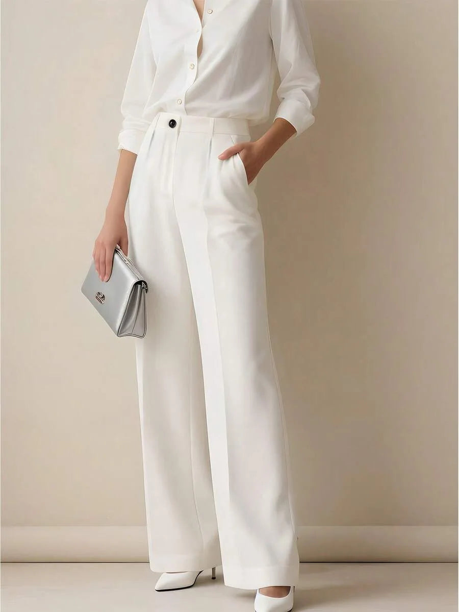 2025 model women's high-waisted, draping, straight-cut, minimalist suit pants