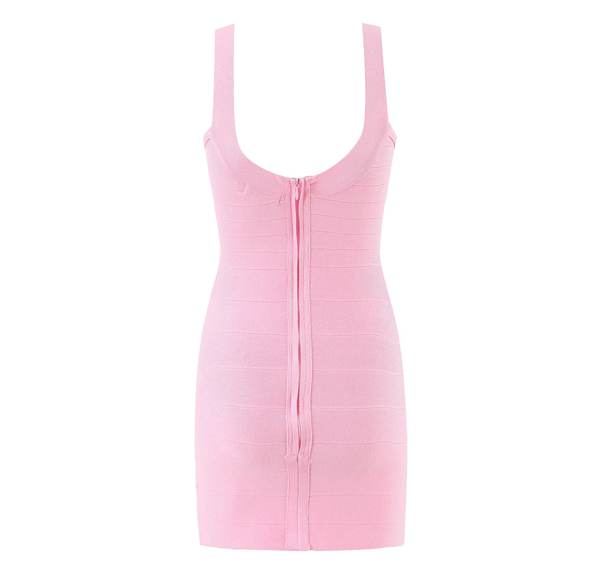 2025 Sexy O neck Knitted Mini Sling Dress Women Zipper Back Package Hips Short Tank Dresses Skinny Robe Orange Pink