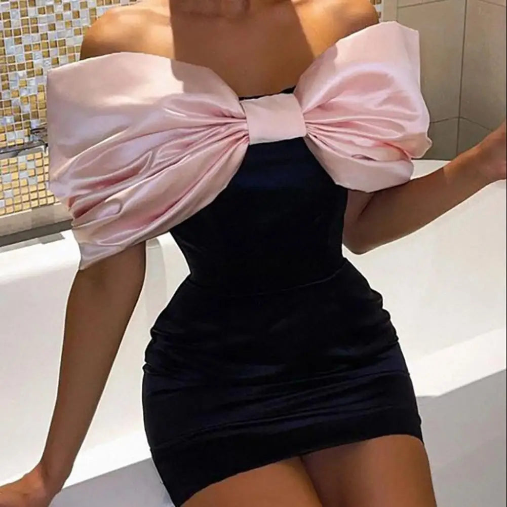 Extra Large Bow Tie Women Chic Mini Dress