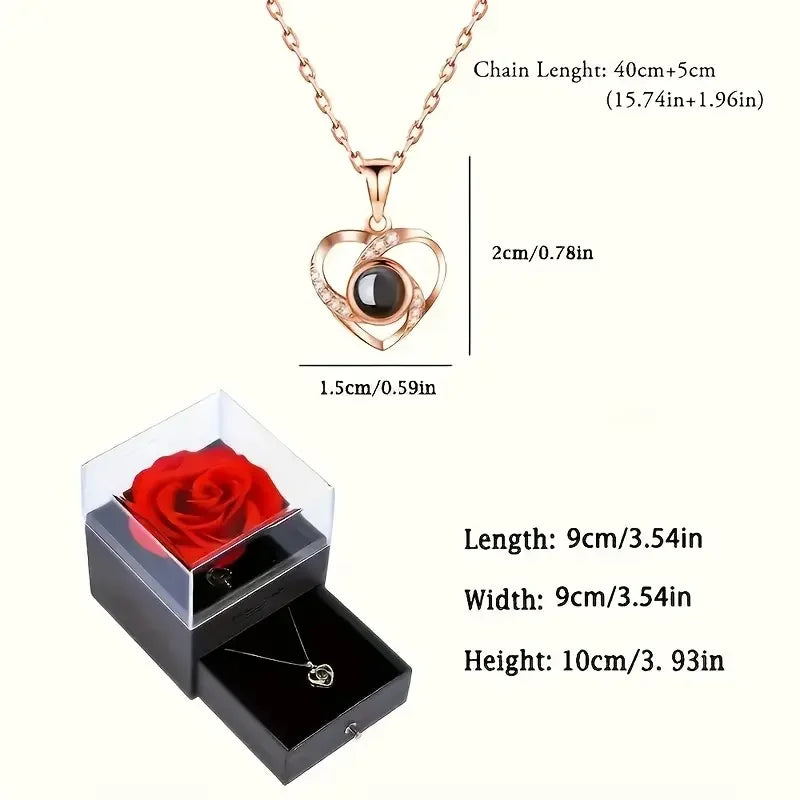 Eternal Red Rose Gift Box with Golden Heart Necklace - Anniversary, Valentine's Day,Mother'S Day , Christmas,Birthday Present