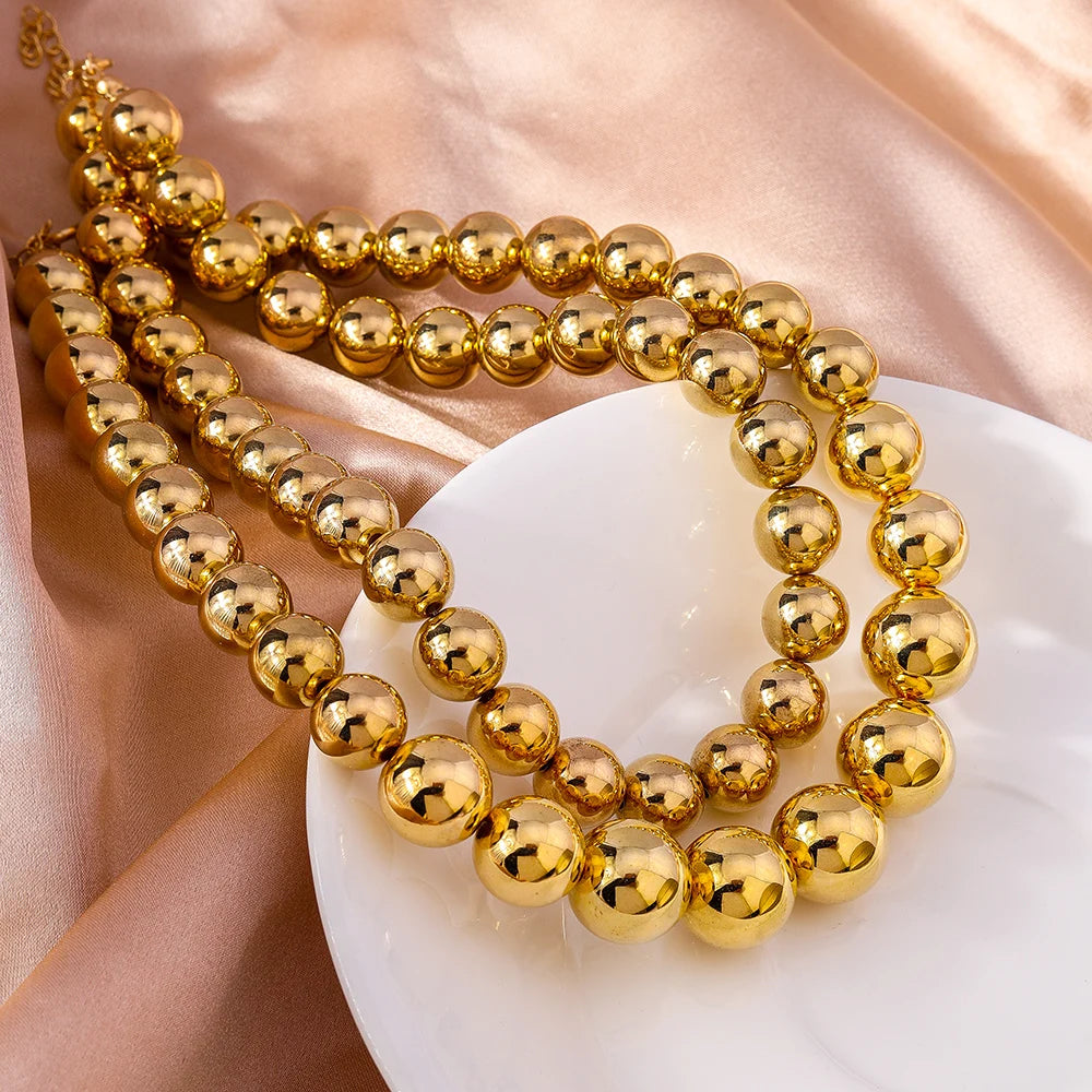 Aihua Exaggerated CCB Material Big Ball Necklace For Women Punk Gold Color Hip Hop Beaded Choker Necklace Party Jewelry Gifts