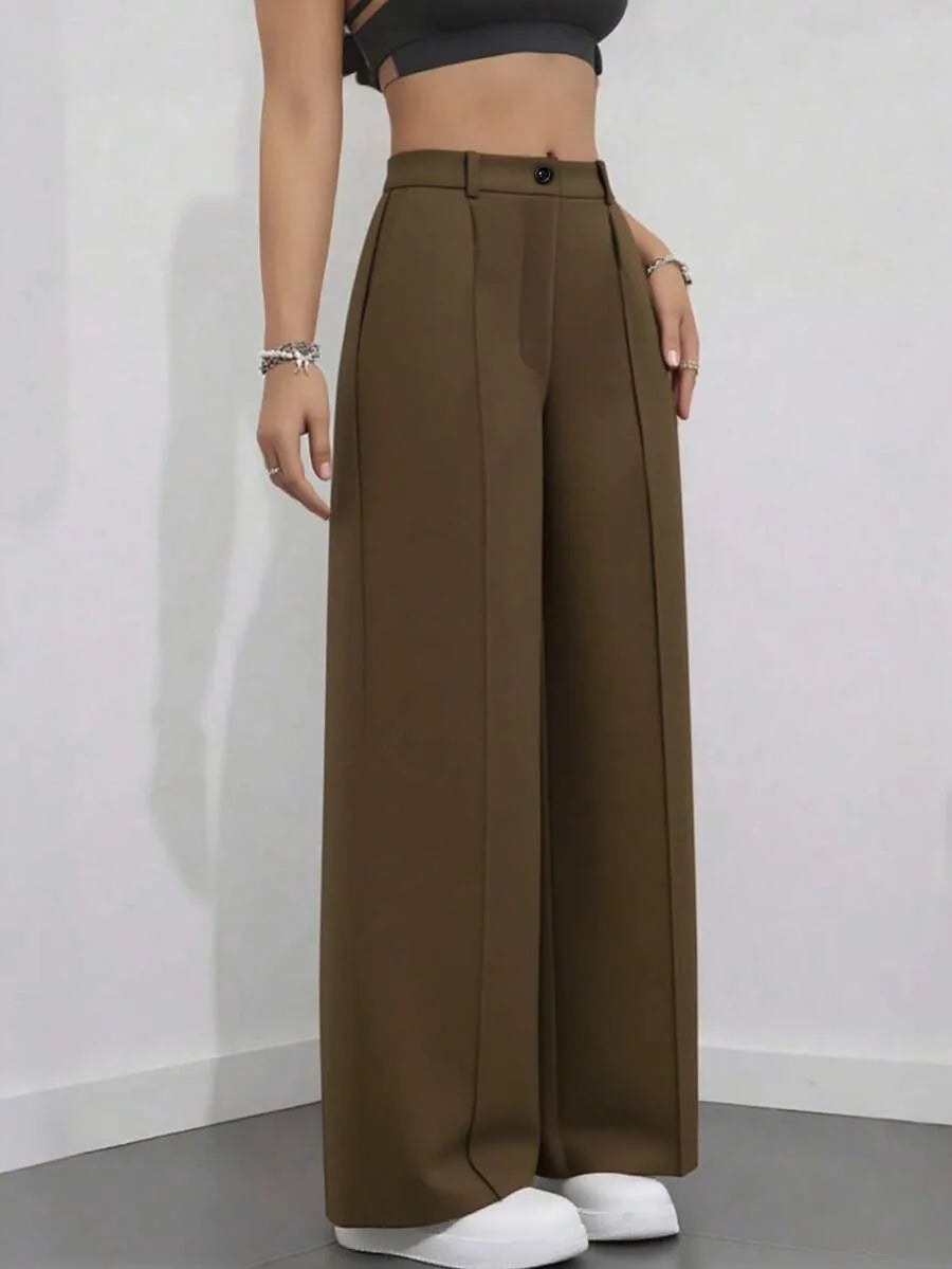 2025 model women's high-waisted, draping, straight-cut, minimalist suit pants