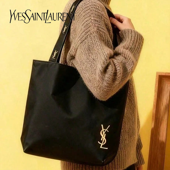 YSL Saint Laurent Black Canvas Tote Shoulder Bag