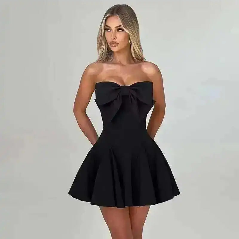 Townlike Bow Pearl Backless Women Mini  Dress Elegant