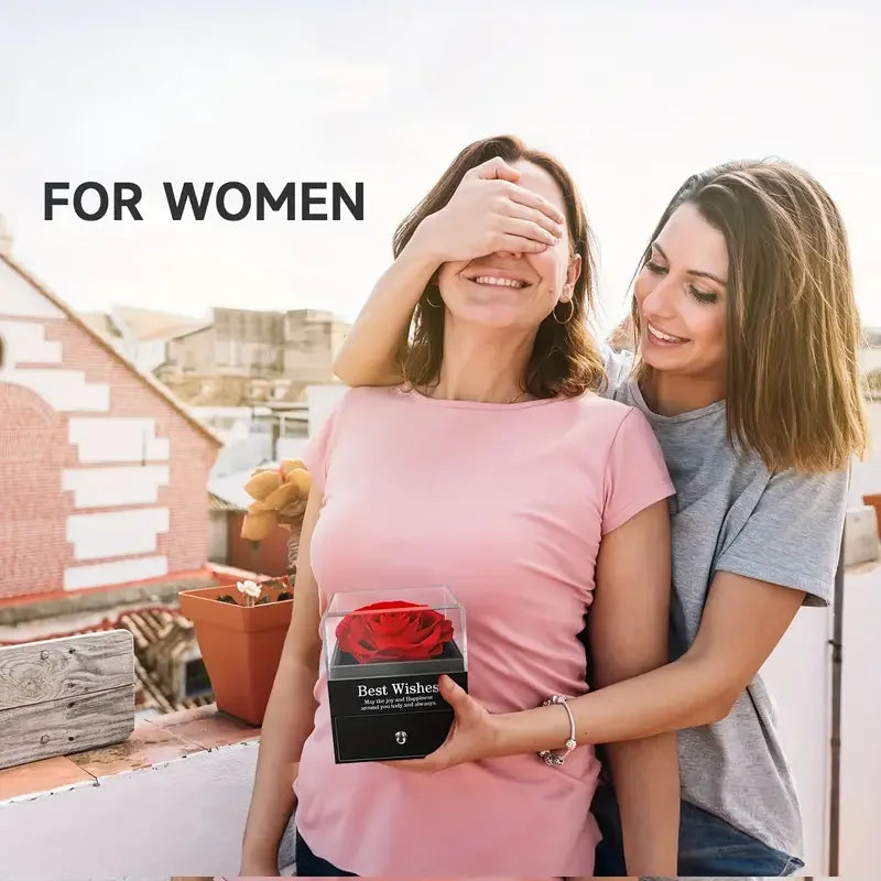 Eternal Red Rose Gift Box with Golden Heart Necklace - Anniversary, Valentine's Day,Mother'S Day , Christmas,Birthday Present