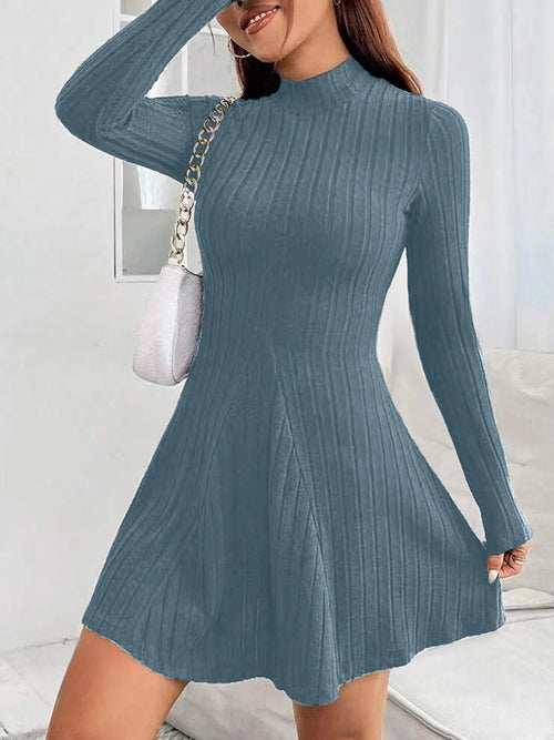 Women's slim fit half high collar waist cinched A-line skirt long