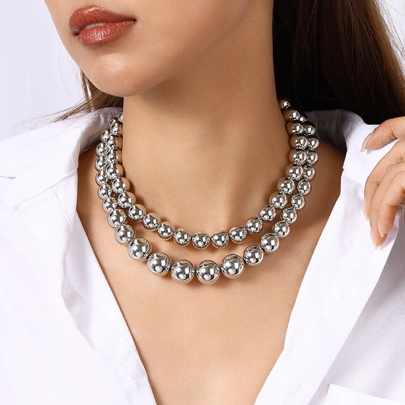 Aihua Exaggerated CCB Material Big Ball Necklace For Women Punk Gold Color Hip Hop Beaded Choker Necklace Party Jewelry Gifts