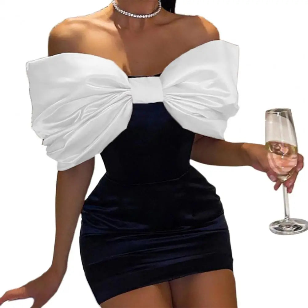 Extra Large Bow Tie Women Mini Chic Dress