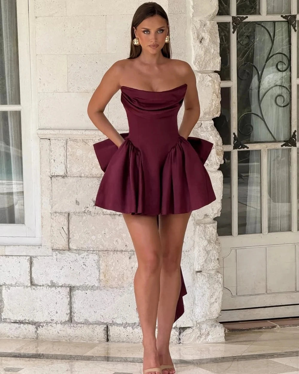 ZHUISHU Elegant  Black Sleeveless  Satin Mini Dress
