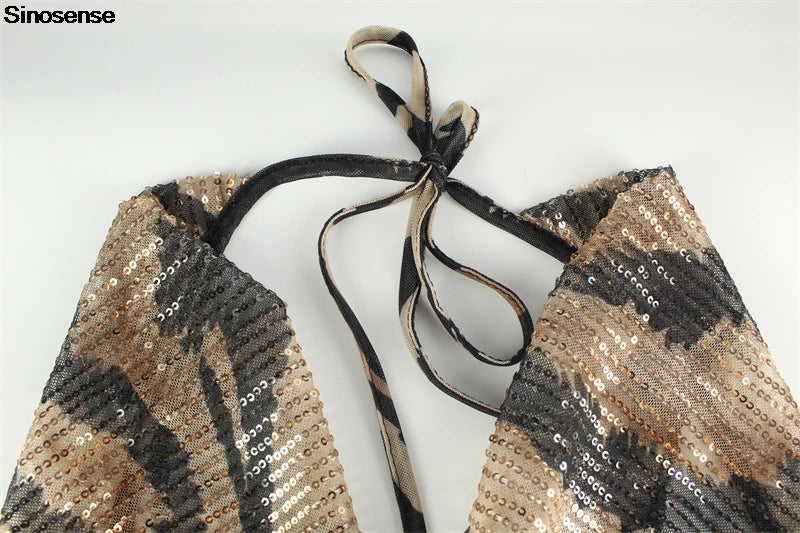 Women Elegant Evening Wedding Cocltail Maxi Dress Sexy Deep V Neck Leopard Print Slim Bodycon Night Club Party Sequin Dress