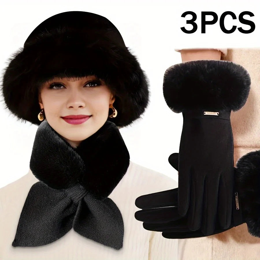 3pcs winter warmth accessory set, It is perfect for cold weather and outdoor activities, ideal Christmas or Valentine's Day gift